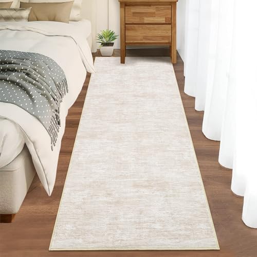 RUGSREAL Hallway Runner Rug 2.5x10 Long Kitchen Rug with Rubber Backing Low Pile Stain Resistant Entryway Carpet Washable Modern Solid Color Runner for Living Room Bedroom, Beige - color: Beige, size: 2'6" x 10' (Runner)