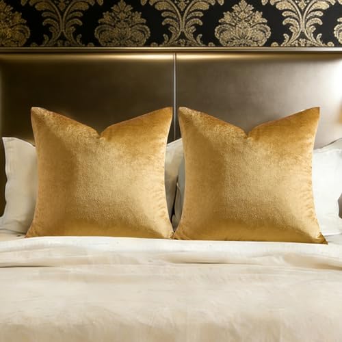 GIGIZAZA Golden Throw Pillow Covers 26x26 Decorative Velvet Cushion Covers Pack of 2 Pillowcase for Sofa - color: Golden, size: 26" x 26" (Pack of 2)