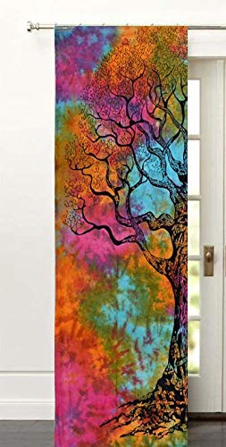Indian Mandala Window Door Curtains Tree of Life Handmade Living Room Door Curtains Boho Tapestry Hippie Wall Drapes Wall Valances Window Blackout Cotton Wall Hanging 82 X 52 Inch - color: Multi Color, size: 52"W x 82"L (Pack of 1)