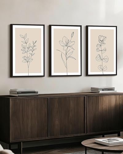 Drsoum Black Line Flower Wall Art Vintage Floral Minimalist Wall Hanging Decor Bohemain Botanical Prints Artwork for Bedroom Living Room Hallway 16x24in Black Framed - color: Bohemain Flower, size: 16x24in, Black Framed