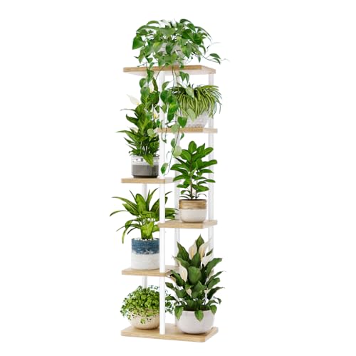 Bamworld Tall Plant Stand Indoor 6 Tier Plant Shelf for Multiple Plants, Tiered Flower Pot Stands for Patio Garden Balcony Living Room Bedroom, White - color: White, size: 6 Tier