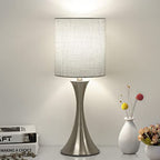 3 Way Touch Control Table Lamp, Dimmable Bedside Desk Lamp with Metal Base Modern Nightstand Lamp Stylish Grey Shade Simple Side Table Lamp for Bedroom, Living Room, Office or Den LED Bulb Included - color: Silver Base with Gray Shade