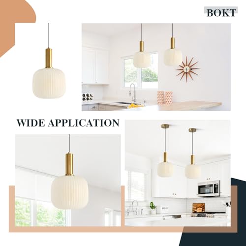 BOKT Pendant Lights Kitchen Island Brass Modern Gold Pendant Light Fixtures 7.9" Vintage Adjustable Height Hanging Lamp with Milk White Glass Shade for Entryway Dining Room Hallway - color: Milk White