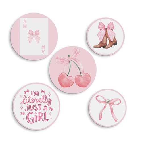 5 Pcs Preppy Pink Coquette Wall Art Bowknot Aesthetic Hanging Decor for Apartment Bedroom Living Room Dining Room Farmhouse Home - color: Pink