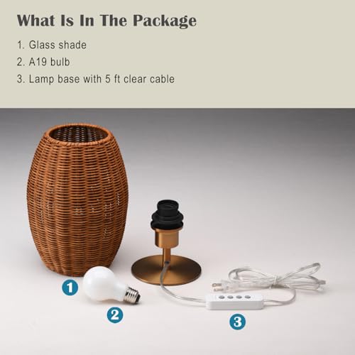Boho Style Rattan Table Lamp,Dimmable Bamboo Desk Lamp,Timer Build in,Oven Brown Rattan - color: Timer