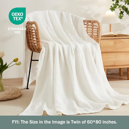 EMME Cotton Muslin Throw Blanket for Couch Breathable Gauze Soft Lightweight Blankets for Adults (50"x60") - color: 04 - White, size: Throw (50" x 60")