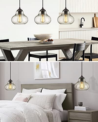 ELYONA 8 Inch Pendant Light Fixtures Seeded Bubble Glass Hanging Light Industrial Pendant Lighting for Kitchen Island Farmhouse Bar Bathroom Dining Room Oil Rubbed Bronze Finish - color: Bronze