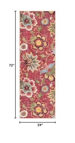 Beeiva Floral Washable Runner Rug 2x6, Red Christmas Runners Rug for Hallway with Rubber Backing, Ultra Thin Vintage Non Skid Washable Carpet for Bedroom Entrway Laundry Room - color: Red, size: 2' x 6' (Rectangular)