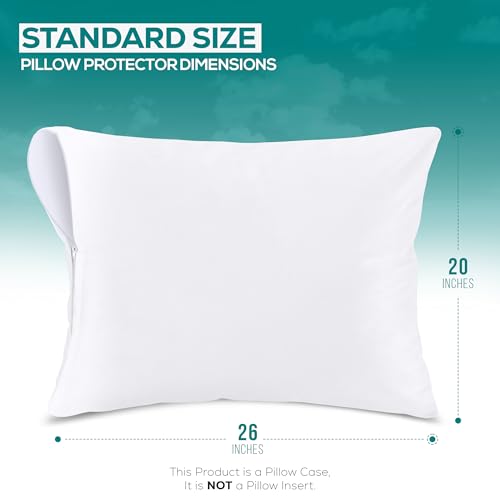 Set of 2 Pillow Protectors with Zipper Standard Size, Bed Bug and Dust Mite Proof Pillow Covers, Ultra Soft Pillow Encasements, Moisture Wicking and Waterproof Pillow Cases by Utopia Bedding (White) - size: Standard (Pack of 2)