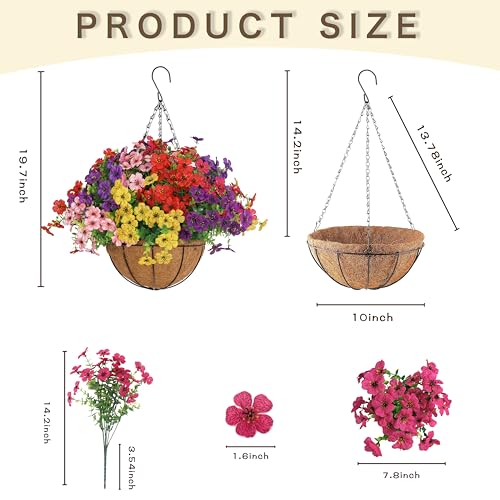 Senjie 12 Bundles Artificial Hanging Flowers with Basket for Outdoor Decor, UV Resistant Faux Flowers Fake Hanging Planter for Porch Patio Balcony - color: Mix 6 Color