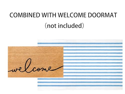 Light Blue and White Outdoor Rug 3'x5',Machine Washable Striped Porch Rug Cotton Woven Farmhouse Front Door Mats for Porch/Entryway/Home Entrance Decor/Bedroom/Laundry Room/Patio/Front Door - color: Blue White, size: 3' x 5' (Rectangular)