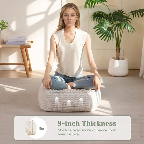 HIGOGOGO 8" Floor Pillow Cushion for Adults, Meditation Cushion Pillow, Blended Corduroy Cover, Large Square Floor Sitting for Tatami Living Room or Yoga, 22x22 Inch, Beige - color: Square Beige, size: 8" Thick(Pack of 1)