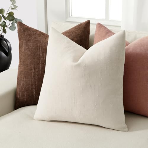 Textured Throw Pillow Covers Decorative Soft Accent Chenille Pillows Neutral Farmhouse Cushions Modern Home Decor for Couch Sofa Bedroom Living Room 18x18 Inch Set of 2, Light Beige White - color: Light Beige, size: 18" x 18" (Pack of 2)