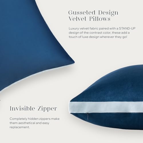 Phantoscope Pack of 2 Velvet Throw Pillow Covers, Decorative Soft Velvet Pillows Accent Double-Sided Gusseted Design, Square Cushion Case for Couch Sofa Bed, Navy Blue, 18 x 18 inches 45 x 45 cm - color: Navy