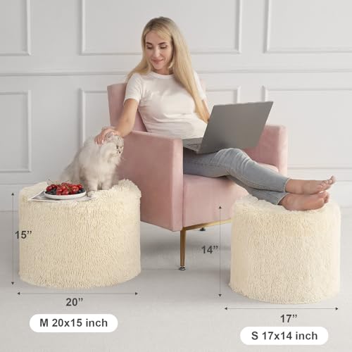 Hansleep Round Stuffed Pouf Ottoman 17 x 14, Foam Filled Faux Fur Ottoman Foot Rest for Chair with Washable Cover, Foot Stools Under Desk for Living Room & Bedroom, Beige - color: Beige, size: 17"D x 17"W x 14"H