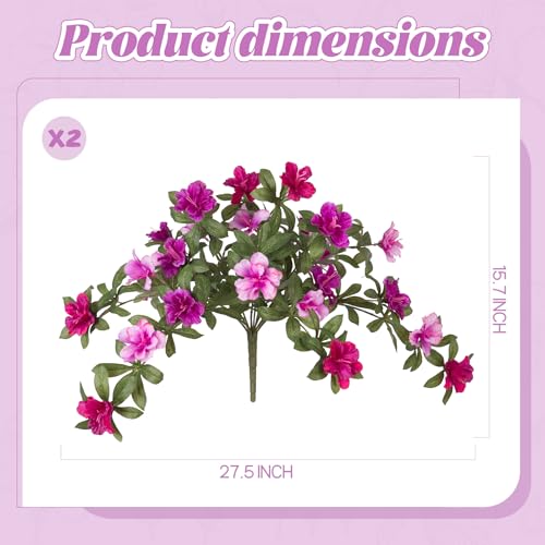 Ammyoo Artificial Fake Azalea Flowers for Outdoor Spring Decoration, Faux Silk Flower for Summer UV Resistant Look Real Plants for Garden Yard Porch Walkway Indoor Decor, 2PCS - color: Purple-red Pink Lotus