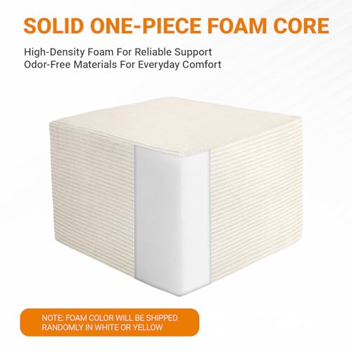 Stuffed Square Pouf Ottoman, 19.69 * 19.69 * 14.76 Inch Foot Rest with Odorless Solid Foam Core, Supportive Footstool with Removable Corduroy Cover for Living Room, Beige - color: Beige-small