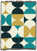 Pure Country Weavers Bauhaus Shapes Blue and Gold Blanket - Mid Century Modern - Gift Tapestry Throw Woven from Cotton - Made in The USA (72x54) - color: Bauhaus Shapes Blue and Gold, size: 72x54