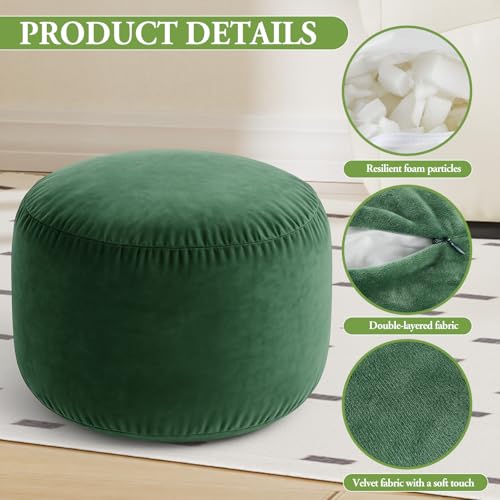 Yookeer Round Velvet Pouf Ottoman 20x12 Inch Green Foot Rest Stool Soft Floor Pouf for Living Room, Bedroom, Decorative Comfortable Home Furniture Accessory
