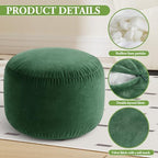 Yookeer Round Velvet Pouf Ottoman 20x12 Inch Green Foot Rest Stool Soft Floor Pouf for Living Room, Bedroom, Decorative Comfortable Home Furniture Accessory