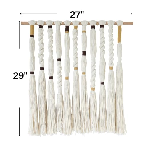 Flber Macrame Wall Hanging Woven Knot and Tassel Fringe Handmade Boho Wall Art for Bedroom, Living Room, or Entryway Decor 27" W x 29" L - color: Ivory3
