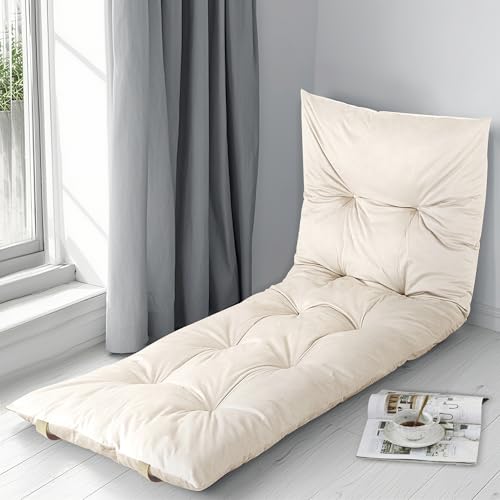 HOMBYS Floor Lounger Pillow Foldable and Tufted Design Long Floor Cushion for Yoga, Reading, Sleeping, Meditation, Elastic Band for Roll Up and Easy Storage, Machine Washable (Beige, 74"x27") - color: Beige, size: 74"x27"