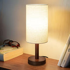 Small Table Lamp for Bedroom, Nightstand Lamp Linen Lampshade Bedroom Wood Base Small Bedside Lamp for Night Stands, Desk Lamps for Reading Living Room, Office (LED Bulb Included) (Black-Walnut Wood) - color: Black-Walnut Wood