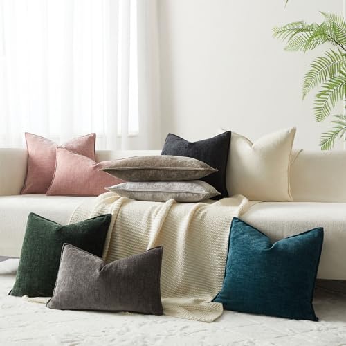 JUSPURBET Cream Chenille Lumbar Throw Pillow Covers 16x24 inch Set of 2 Decorative Soft Textured Cushion Cases for Living Room Sofa Couch Bed Solid Home Decor Broadside Pillowcases - color: Cream, size: 24" x 16" (Pack of 2)