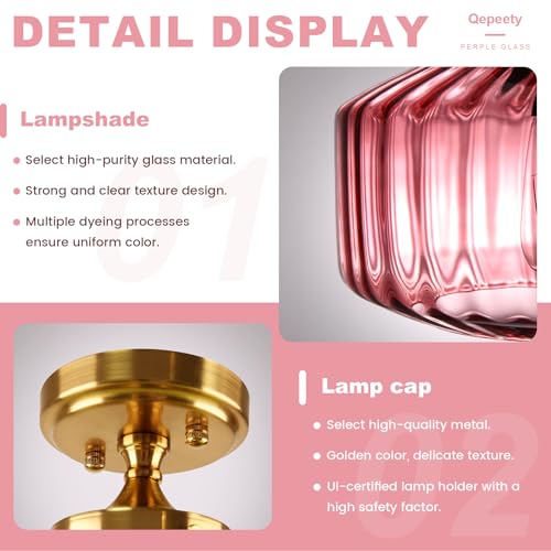 2-Pack Purple Ribbed Glass Ceiling Light, Semi Flush Mount Fixture | Anti-Rust, E26 Socket, Easy To Install, Max 60W, Ideal For Bedrooms, Bathrooms, Hallways, Closets, Apartments - color: Purple, 2 Pack
