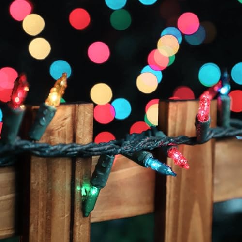 LAMPHOME 100 Ct. Multi-Color Christmas Tree Lights with Green Wire - 20Ft Mardi Gras Lights for Indoor and Outdoor Use - Multicolor Twinkle Christmas Tree Decoration with End Connectors - color: MultiColor-Green Wire