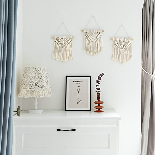 Mkono Boho Wall Decor Mini Macrame Wall Hanging Art 3 Pack Cute Christmas Tree Decoration for Living Room Bedroom Bathroom Teen Girls Room Dorm Home Office Gift Idea, 8''W x 9''H, Small