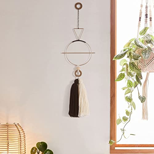 IOWER Boho Wall Decor Gold And Black Macrame Wall Decor Brass Wall Art Cute Home hanging Wall Decor For Living Room 15.7" H - color: Metallic