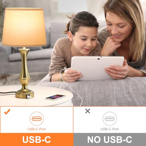 Seealle Upgraded Touch Lamps for Night Stands Set of 2 - Bedside Lamps with USB C+A, 3 Way Dimmable for Bedroom Living Room End Tables Office (Gold) - color: F. Oat Shade & Gold Base, size: Medium（22 In）