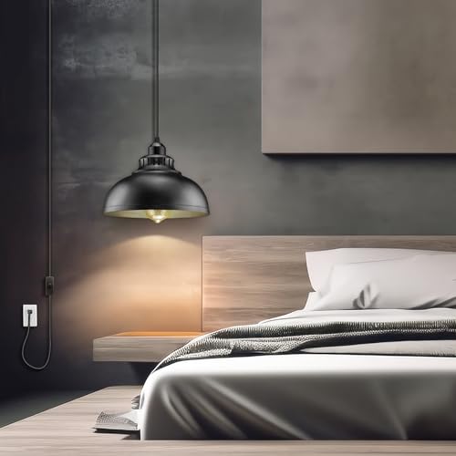 Plug in Pendant Light, 15FT Hanging Lights with Plug in Cord, On/Off Switch, Industrial Pendant Light with Plug in Cord, Metal Hanging Lamps for Living Room, Kitchen - color: Big black
