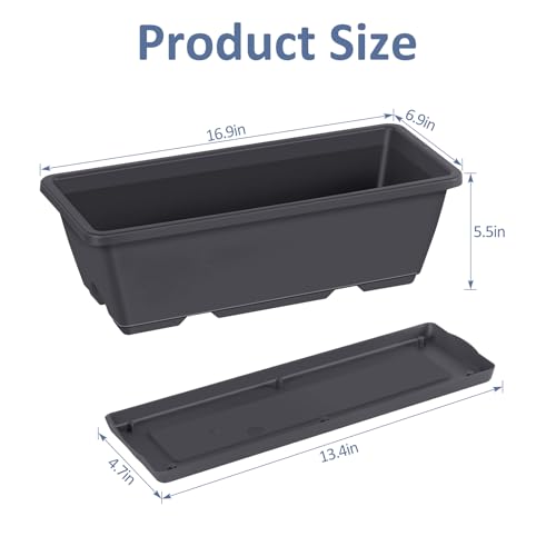 CADUKE 4 Pack Railing Planter Box Grey Window Flower Boxes with Brackets Hanging Fence Planters Plastic Outdoor Deck Railing Planter Boxes for Balcony Patio Garden - color: Gray