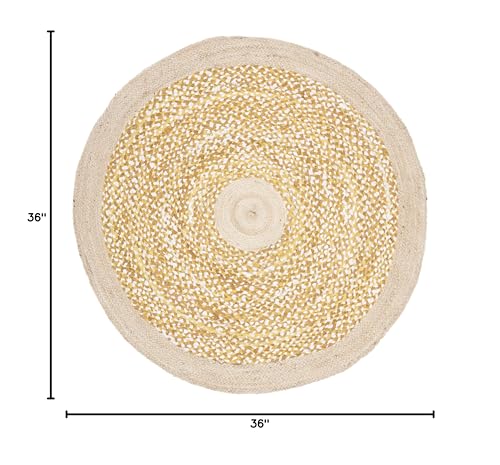 SAFAVIEH Cape Cod Collection Area Rug - 3' Round, Gold & Natural, Handmade Braided Jute & Cotton, Ideal for High Traffic Areas in Living Room, Bedroom (CAP210D) - color: Gold/Natural, size: 3' (Round)