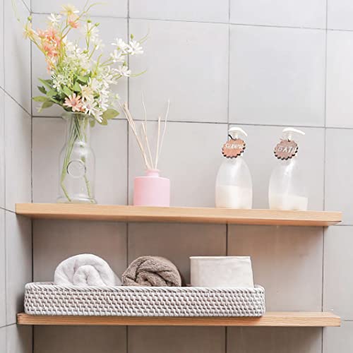 Rattan Toilet Tank Basket Guest Towel Napkin Woven Holder for Serving Organizing Bread Shelves Bathroom Counter Organizers and Storage Decorative Wicker Tray (17 x 6 x 2 inches, White Wash)