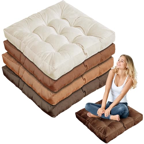Jerify Floor Pillow Cushions Large Round Square Large Meditation Floor Pillow for Classroom Adult Meditation Picnic Party Seating Learning Daycare School(Square,Brown,4 Pcs) - color: Brown, size: Square
