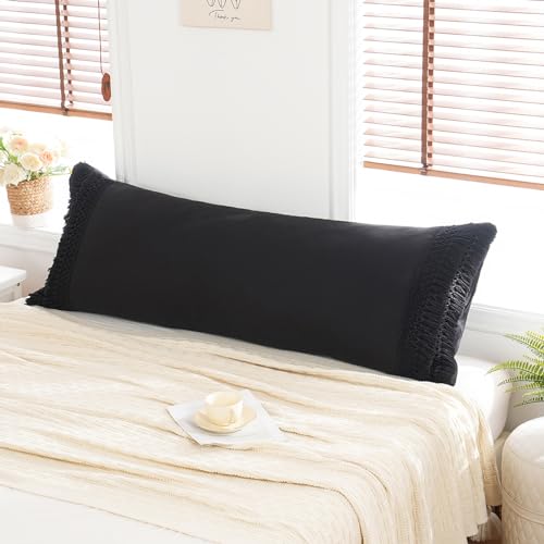 MOVE OVER Black Body Pillow Cover 20x54 Macrame Tassel Decor Design Boho Body Pillow Case Cover with Pocket Closure - color: Black, size: Body, 20" x 54" (Pack of 1)