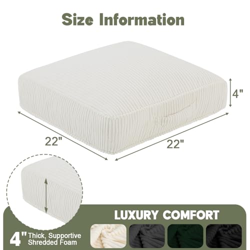 Floor Pillow for Adults Set of 2, 4" Square Floor Cushions with Washable Cover, Large Corduroy Meditation Pillow, 22 inches Tatami Seat with Handle for Living Room or Yoga, Beige - color: Beige, size: 22x22x4.2 inch