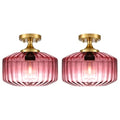 2-Pack Purple Ribbed Glass Ceiling Light, Semi Flush Mount Fixture | Anti-Rust, E26 Socket, Easy To Install, Max 60W, Ideal For Bedrooms, Bathrooms, Hallways, Closets, Apartments - color: Purple, 2 Pack