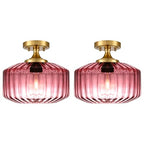 2-Pack Purple Ribbed Glass Ceiling Light, Semi Flush Mount Fixture | Anti-Rust, E26 Socket, Easy To Install, Max 60W, Ideal For Bedrooms, Bathrooms, Hallways, Closets, Apartments - color: Purple, 2 Pack