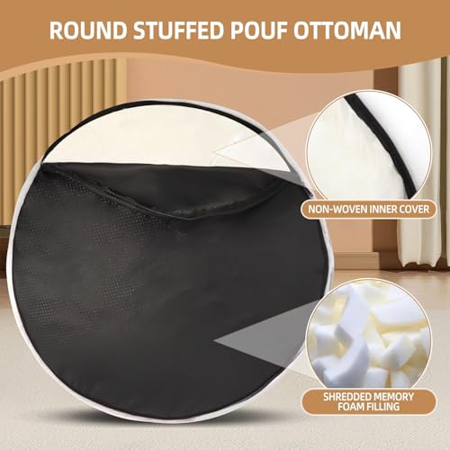 Round Stuffed Pouf Ottoman Foot Rest for Couch Round Ottoman with Foam Chunk Filling Stripe Faux Fur Ottomans for Living Room Floor (20"x15",Light Grey) - color: B-light Grey, size: 20"D x 20"W x 15"H