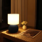 Modern Black Small Table Lamp with Cotton Linen Shade, 6.2×6.2×10.4 inch LED Desk Light, One-Button Switch for Bedroom, Living Room, Nightstand, Includes Warm Light Bulb - color: Black, size: Pack of 1