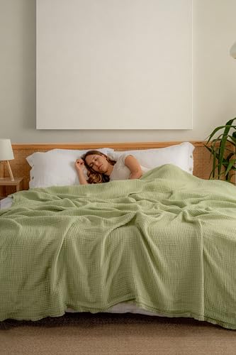 Muslin Blanket - Pure 100% Turkish Cotton Airy Soft Light Versatile Gauze Throw Blanket for Bed, Couch, Sofa (Sage Green, Queen XL Size (95" x 95" inch)) - color: Sage Green, size: Queen XL Size ( 95" x 95" inch )