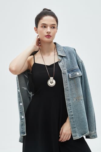 Leather Necklace for Women Long Boho Pendant Hippie Choker Necklace Bohemian Layered Leather Rope Wooden Jewelry Gifts - style: Boho Silver Pendant