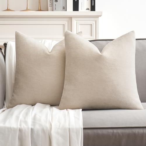 MIULEE Pack of 2 Cream Decorative Pillow Covers 20x20 Inch Soft Chenille Couch Spring Throw Pillows Farmhouse Cushion Covers for Home Decor Sofa Bedroom Living Room - color: Cream, size: 20" x 20" (Pack of 2)