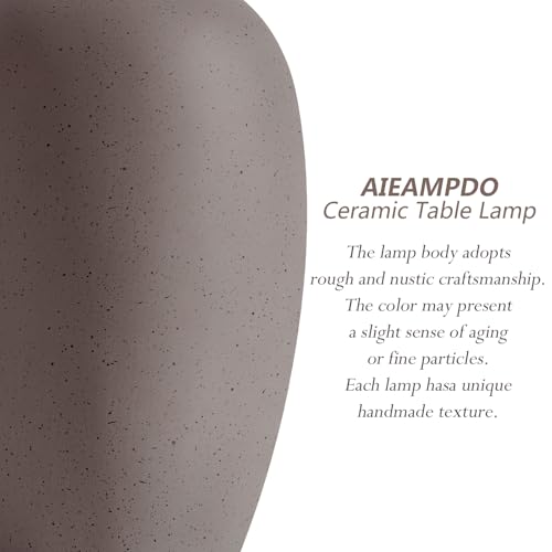 AIEAMPDO 21'' Set of 2 Farmhouse Ceramic Small Table Lamps for Living Room Bedroom, Nightstand Rustic Brown Desk Lamp for Bedside End Table Entryway, 2 LED Bulbs Included - color: Earth Gray Brown