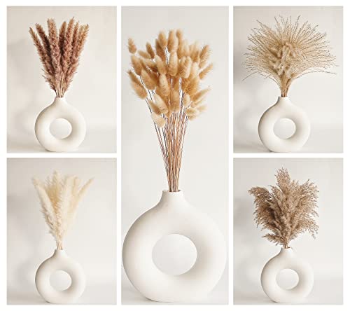 Natural Dried Pampas Grass Decor - 110 Pcs, Contains White Bunny Tails, Artificial Flowers for Bathroom, Office and Baby Shower Decor - size: 110PCS