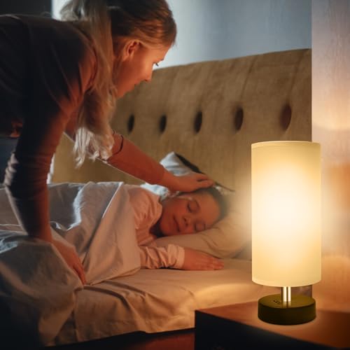 DEGNJU Bedside Table Lamp, Gray Fabric Shade, 11.8 Inch, 1 Pack | Mini Minimalist Design, Round Shade, For Bedroom Night Stands, Desk Reading Lamp, Dorm Room Living Room Office - color: Round-Gray-11 Inch, size: 1 Pack